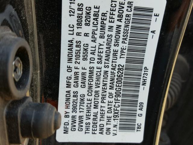 19XFC1F90GE006282 - 2016 HONDA CIVIC TOUR BLACK photo 10