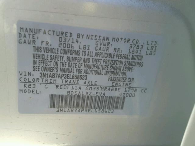 3N1AB7AP3EL658623 - 2014 NISSAN SENTRA GRAY photo 10