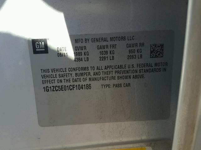 1G1ZC5E01CF104186 - 2012 CHEVROLET MALIBU 1LT 银色 照片 10