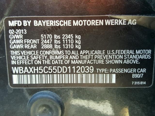 WBAXH5C55DD112039 - 2013 BMW 528 XI GRAY photo 10