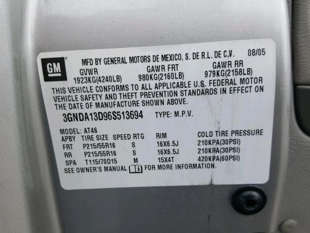 3GNDA13D96S513694 - 2006 CHEVROLET HHR LS ვერცხლისფერი ფოტო 10