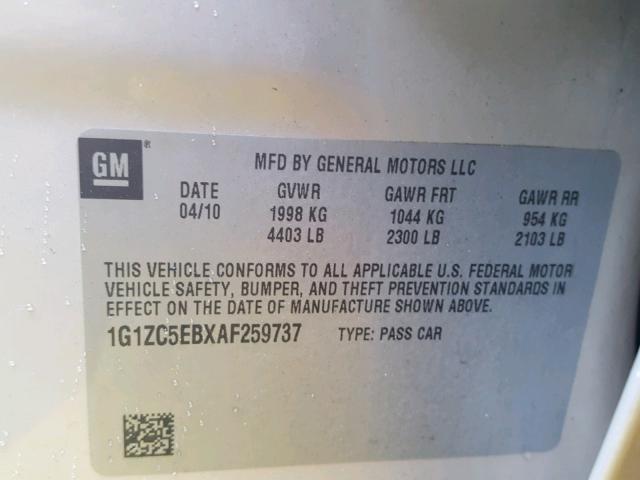 1G1ZC5EBXAF259737 - 2010 CHEVROLET MALIBU 1LT TAN photo 10