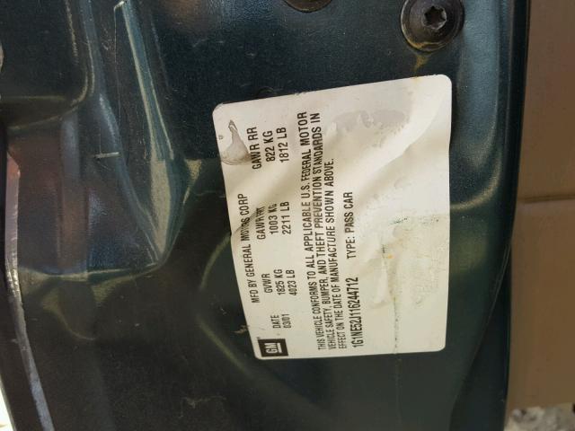 1G1NE52J116244712 - 2001 CHEVROLET MALIBU LS GREEN photo 10