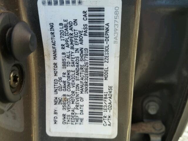 1NXBR32E86Z677819 - 2006 TOYOTA COROLLA CE GRAY photo 10