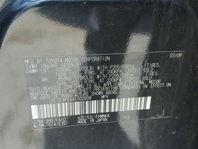 JTLZE4FE4A1102808 - 2010 TOYOTA SCION XB Negro foto 10
