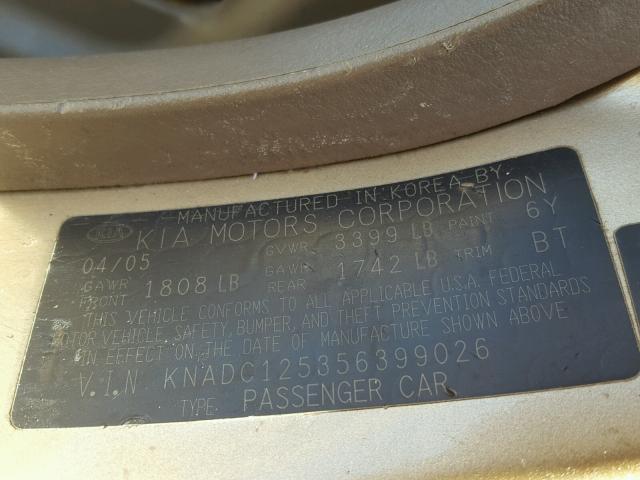 KNADC125356399026 - 2005 KIA RIO GOLD photo 10