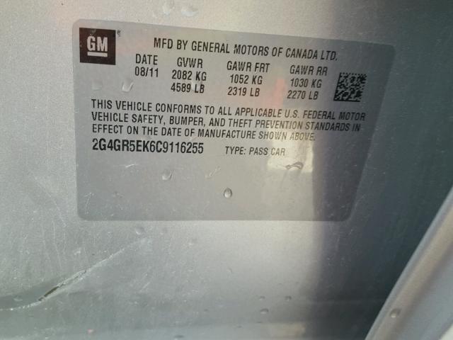 2G4GR5EK6C9116255 - 2012 BUICK REGAL 银色 照片 10