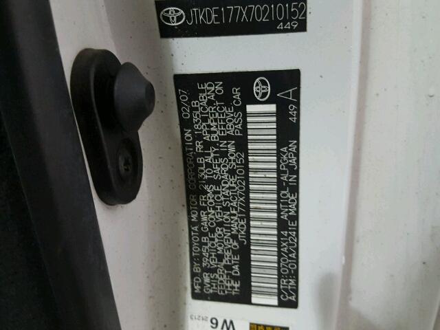 JTKDE177X70210152 - 2007 TOYOTA SCION TC 白色 照片 10