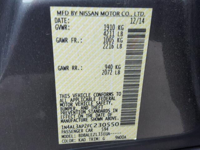 1N4AL3AP2FC230550 - 2015 NISSAN ALTIMA 2.5 GRAY photo 10