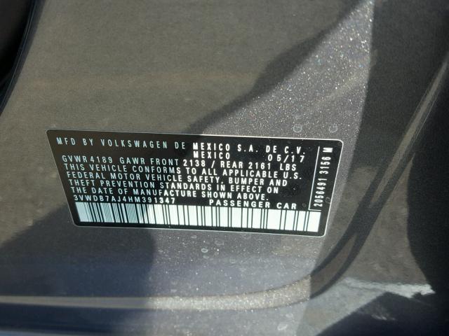 3VWDB7AJ4HM391347 - 2017 VOLKSWAGEN JETTA SE 石墨色 照片 10