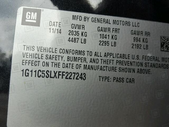 1G11C5SLXFF227243 - 2015 CHEVROLET MALIBU 1LT 黑色 照片 10