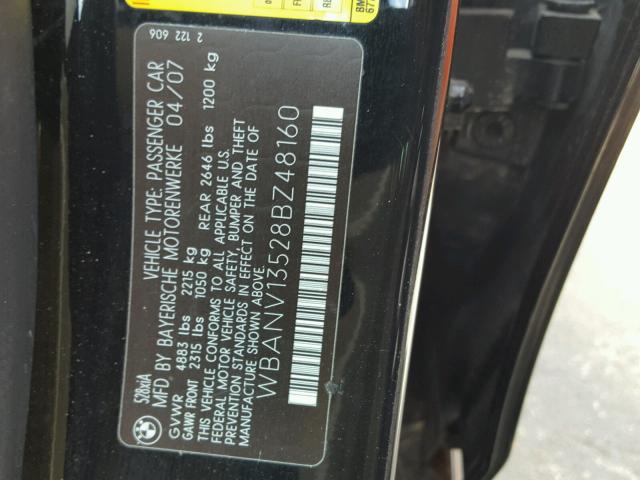 WBANV13528BZ48160 - 2008 BMW 528 XI BLACK photo 10