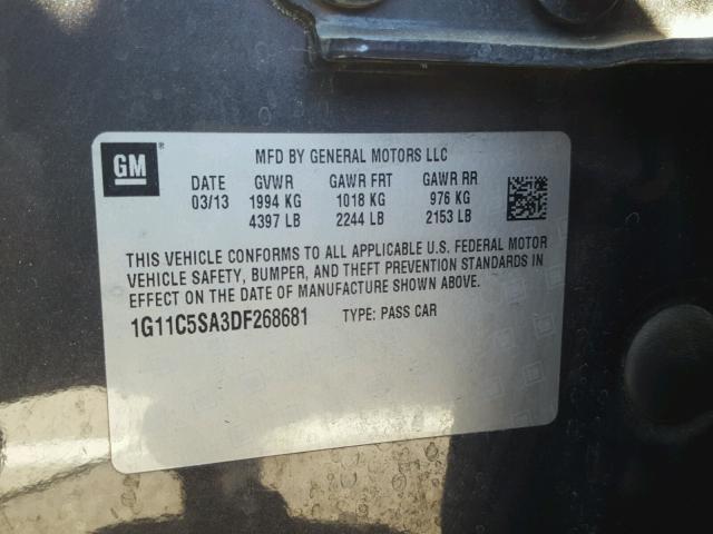 1G11C5SA3DF268681 - 2013 CHEVROLET MALIBU 1LT 石墨色 照片 10