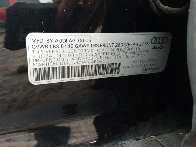 WAUEV74F88N160671 - 2008 AUDI A6 S-LINE BLACK photo 10