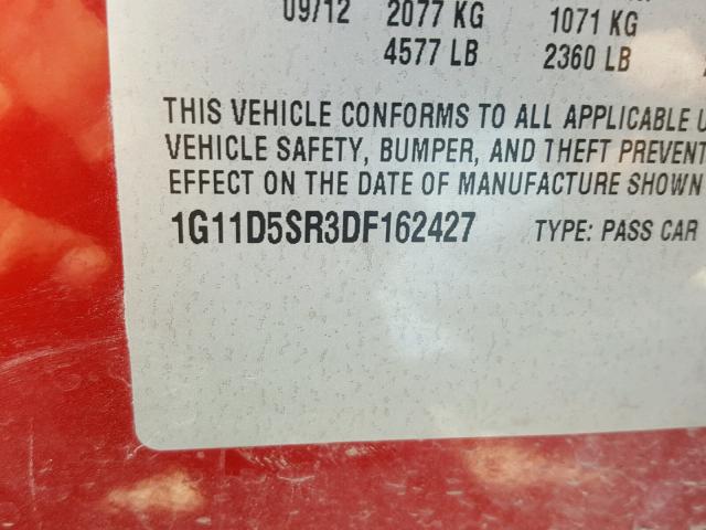 1G11D5SR3DF162427 - 2013 CHEVROLET MALIBU 1LT RED photo 10