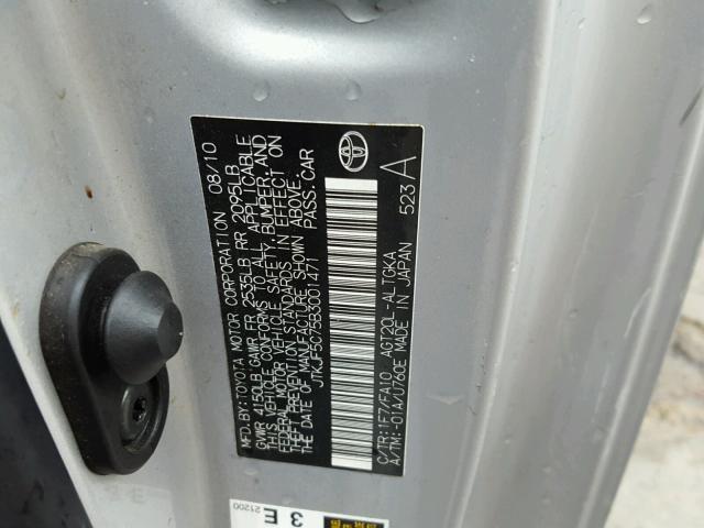 JTKJF5C75B3001471 - 2011 TOYOTA SCION TC 银色 照片 10