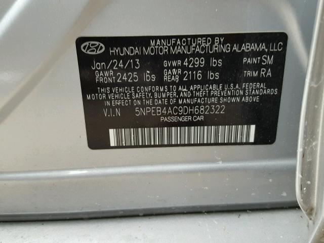 5NPEB4AC9DH682322 - 2013 HYUNDAI SONATA GLS SILVER photo 10