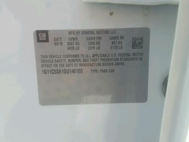 1G11C5SA1GU146160 - 2016 CHEVROLET MALIBU LIM თეთრი ფოტო 10