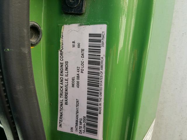 1HTMMAAN76H175297 - 2006 INTERNATIONAL 4000 4300 GREEN photo 10