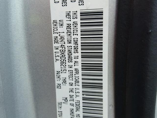 1J4NT4FBXAD562151 - 2010 JEEP COMPASS SP ვერცხლისფერი ფოტო 10