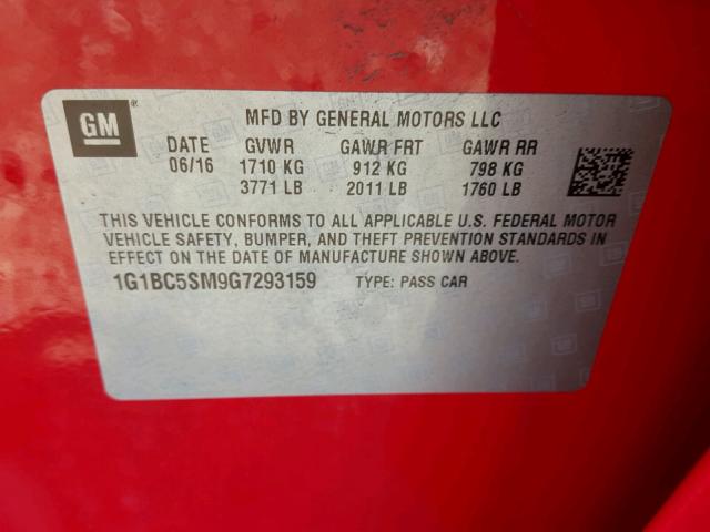 1G1BC5SM9G7293159 - 2016 CHEVROLET CRUZE LS RED photo 10