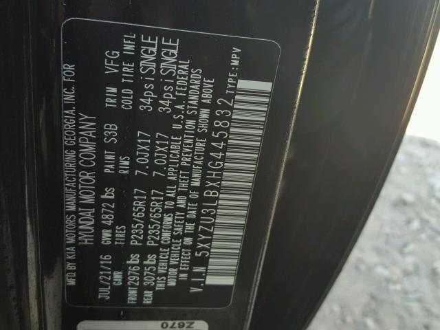 5XYZU3LBXHG445832 - 2017 HYUNDAI SANTA FE S BLACK photo 10