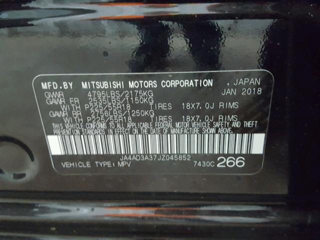 JA4AD3A37JZ045852 - 2018 MITSUBISHI OUTLANDER BLACK photo 10