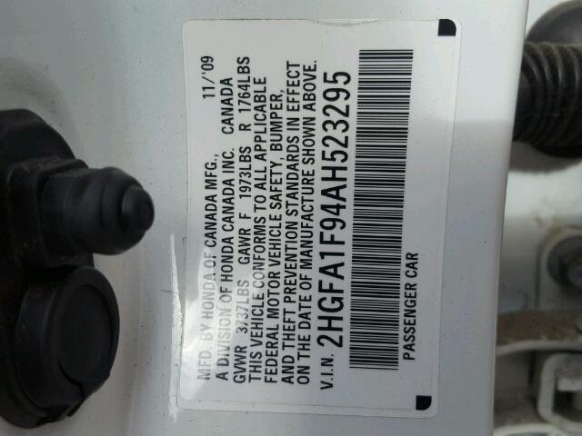 2HGFA1F94AH523295 - 2010 HONDA CIVIC EXL თეთრი ფოტო 10