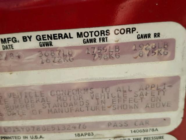 1G1AY0780E5132476 - 1984 CHEVROLET CORVETTE RED photo 10