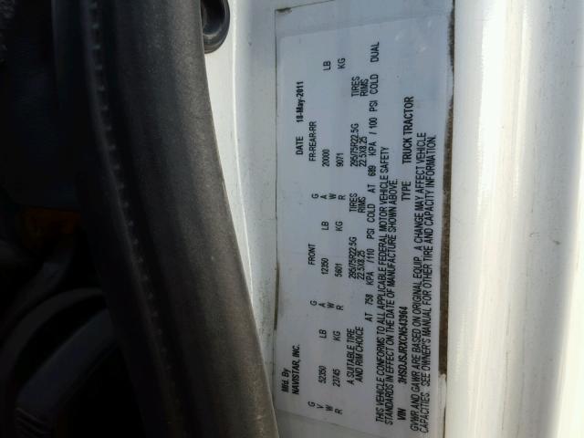 3HSDJSJRXCN543964 - 2012 INTERNATIONAL PROSTAR WHITE photo 10