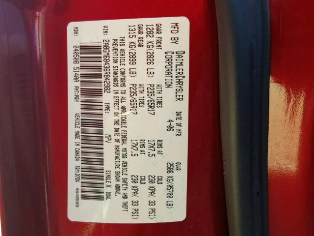 2A8GM68436R842982 - 2006 CHRYSLER PACIFICA 红色 照片 10