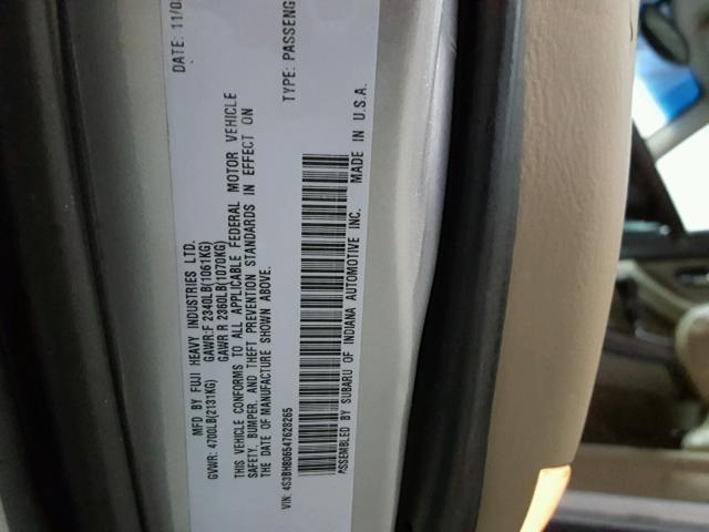 4S3BH806547628265 - 2004 SUBARU LEGACY SILVER photo 10