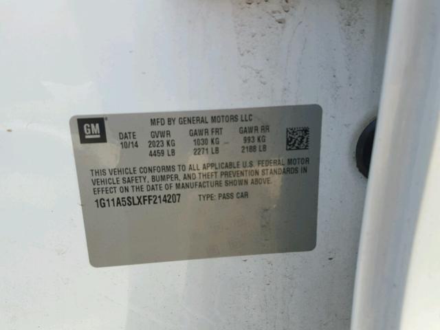 1G11A5SLXFF214207 - 2015 CHEVROLET MALIBU LS 白色 照片 10