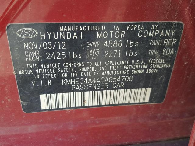 KMHEC4A44CA054708 - 2012 HYUNDAI SONATA HYB RED photo 10