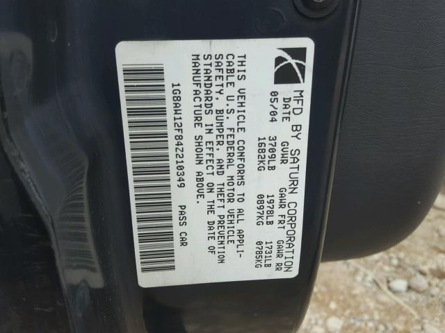 1G8AW12F84Z210349 - 2004 SATURN ION LEVEL BLACK photo 10