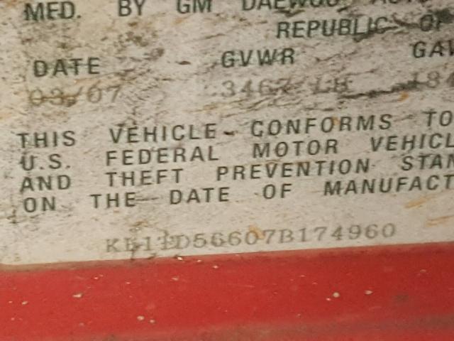 KL1TD56607B174960 - 2007 CHEVROLET AVEO BASE Կարմիր լուսանկար 10