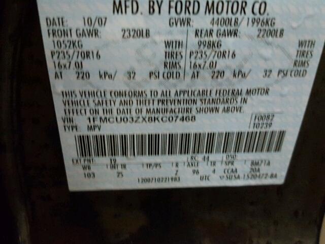 1FMCU03ZX8KC07468 - 2008 FORD ESCAPE XLT GRAY photo 10
