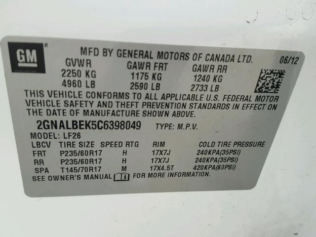 2GNALBEK5C6398049 - 2012 CHEVROLET EQUINOX LS WHITE photo 10