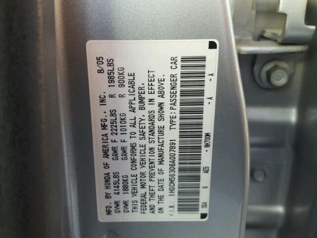 1HGCM56306A007891 - 2006 HONDA ACCORD SE SILVER photo 10