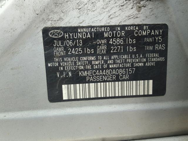 KMHEC4A48DA086157 - 2013 HYUNDAI SONATA HYB GRAY photo 10