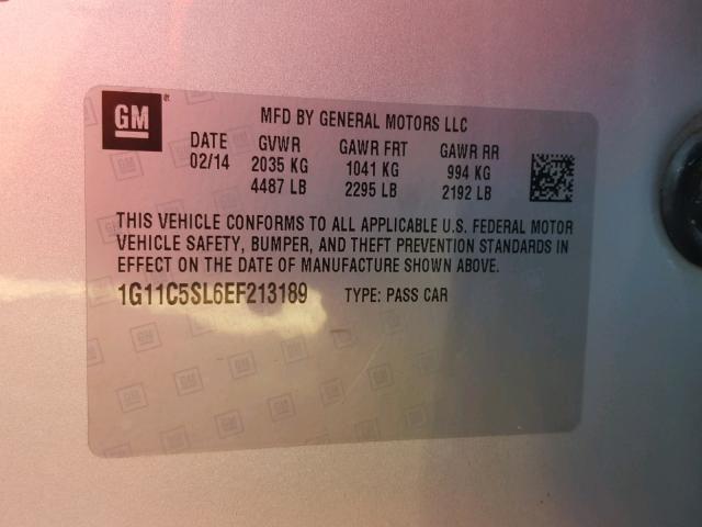 1G11C5SL6EF213189 - 2014 CHEVROLET MALIBU 1LT 金色 照片 10