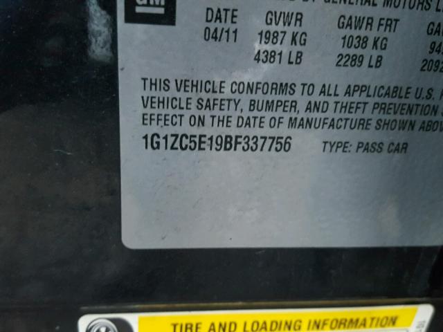 1G1ZC5E19BF337756 - 2011 CHEVROLET MALIBU 1LT BLACK photo 10