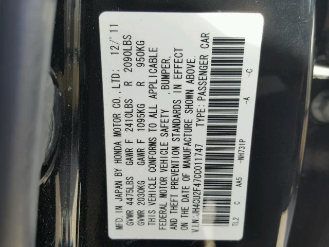 JH4CU2F47CC011747 - 2012 ACURA TSX BLACK photo 10