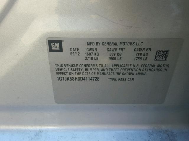 1G1JA5SH3D4114728 - 2013 CHEVROLET SONIC LS Күміс фото 10