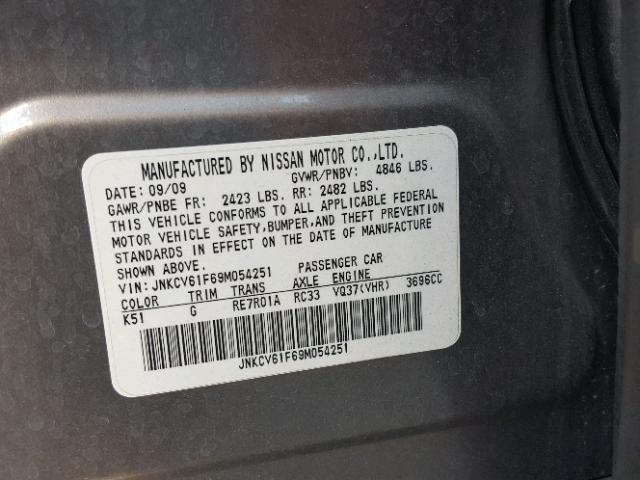 JNKCV61F69M054251 - 2009 INFINITI G37 GRAY photo 10