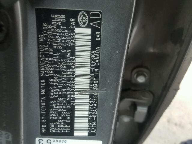 2T1BR32E67C764704 - 2007 TOYOTA COROLLA GRAY photo 10