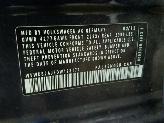 WVWDB7AJ9DW128171 - 2013 VOLKSWAGEN GOLF BLUE photo 10