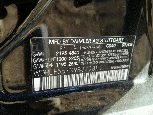 WDBUF56XX9B379381 - 2009 MERCEDES-BENZ E 350 BLACK photo 10