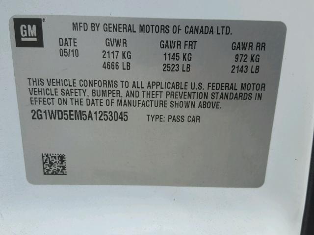 2G1WD5EM5A1253045 - 2010 CHEVROLET IMPALA POL WHITE photo 10