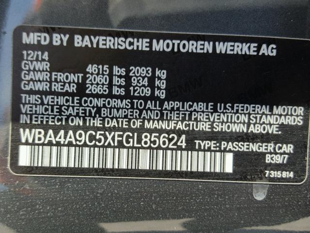 WBA4A9C5XFGL85624 - 2015 BMW 428 I GRAY photo 10